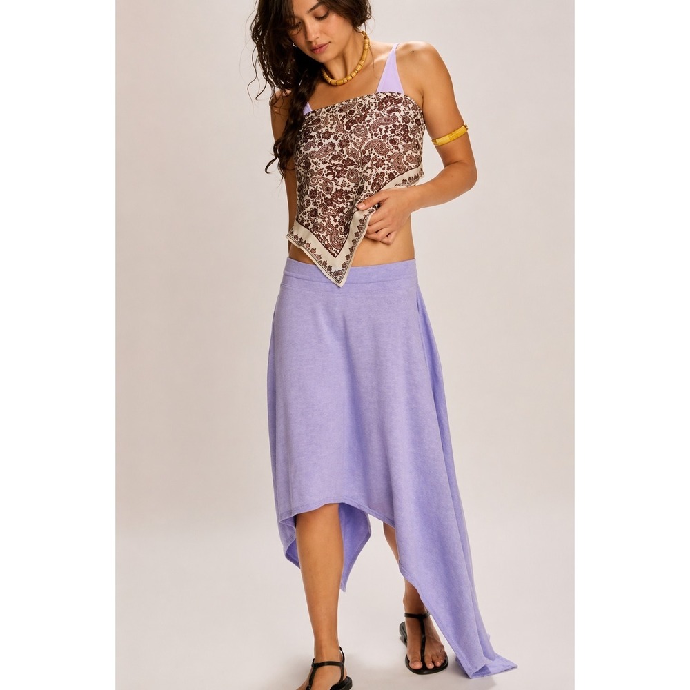 Free People Free-Est Indigo Midi Skirt XS Handkerchief Hem Cotton Linen NWT
